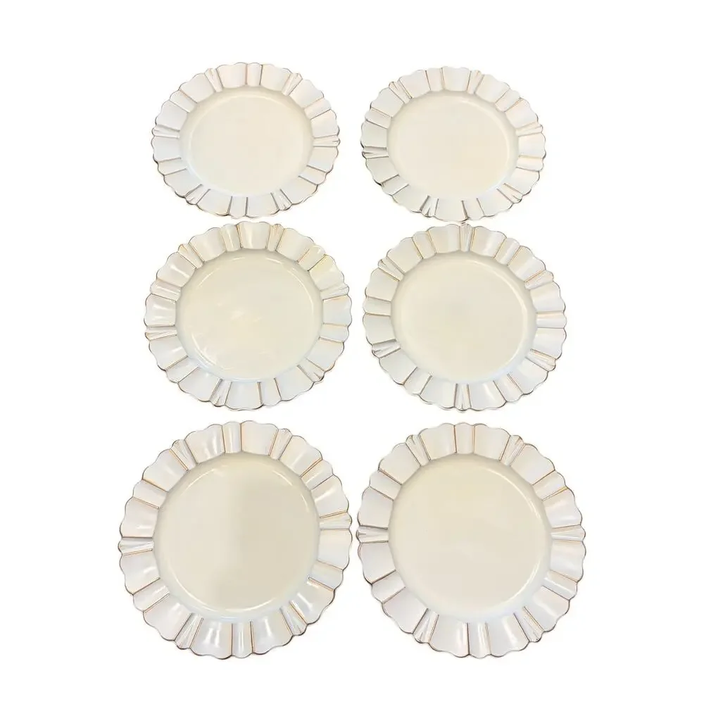 Pier 1 One Chargers (6) Polypropylene 13” Off White Gold Scalloped Edge
